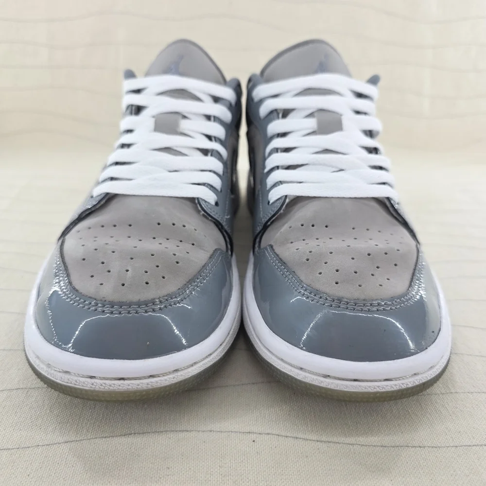 Air Jordan Mens 1 SE Low Patent Cool Grey White Sneakers Shoes HF3148-011 Sz 8.5